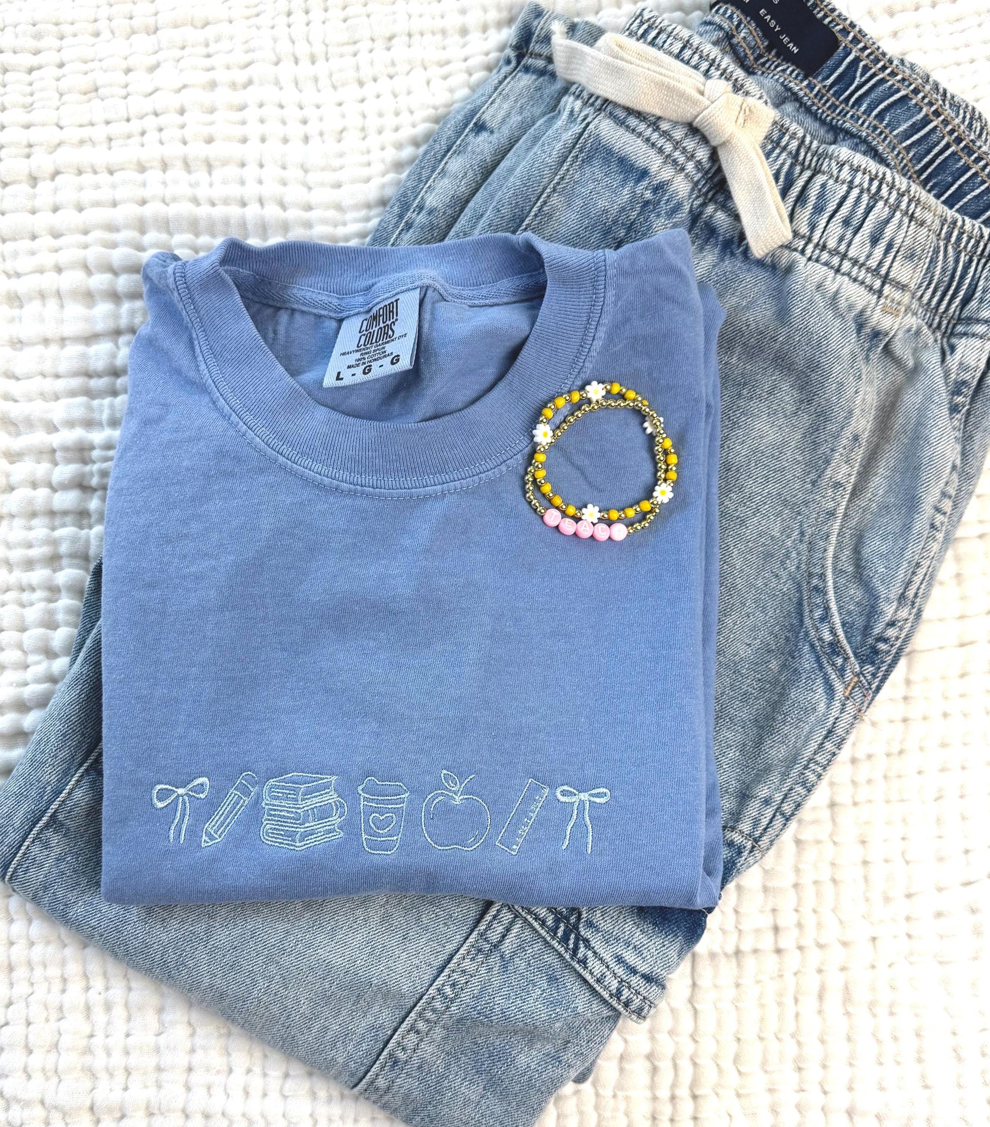 Teacher Icon Embroidered Tee - Cute Teacher T Shirt - Comfort Colors Shirt - Teacher Appreciation Shirt - Back to School Tee