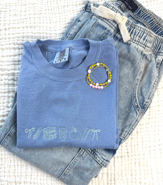Teacher Icon Embroidered Tee - Cute Teacher T Shirt - Comfort Colors Shirt - Teacher Appreciation Shirt - Back to School Tee