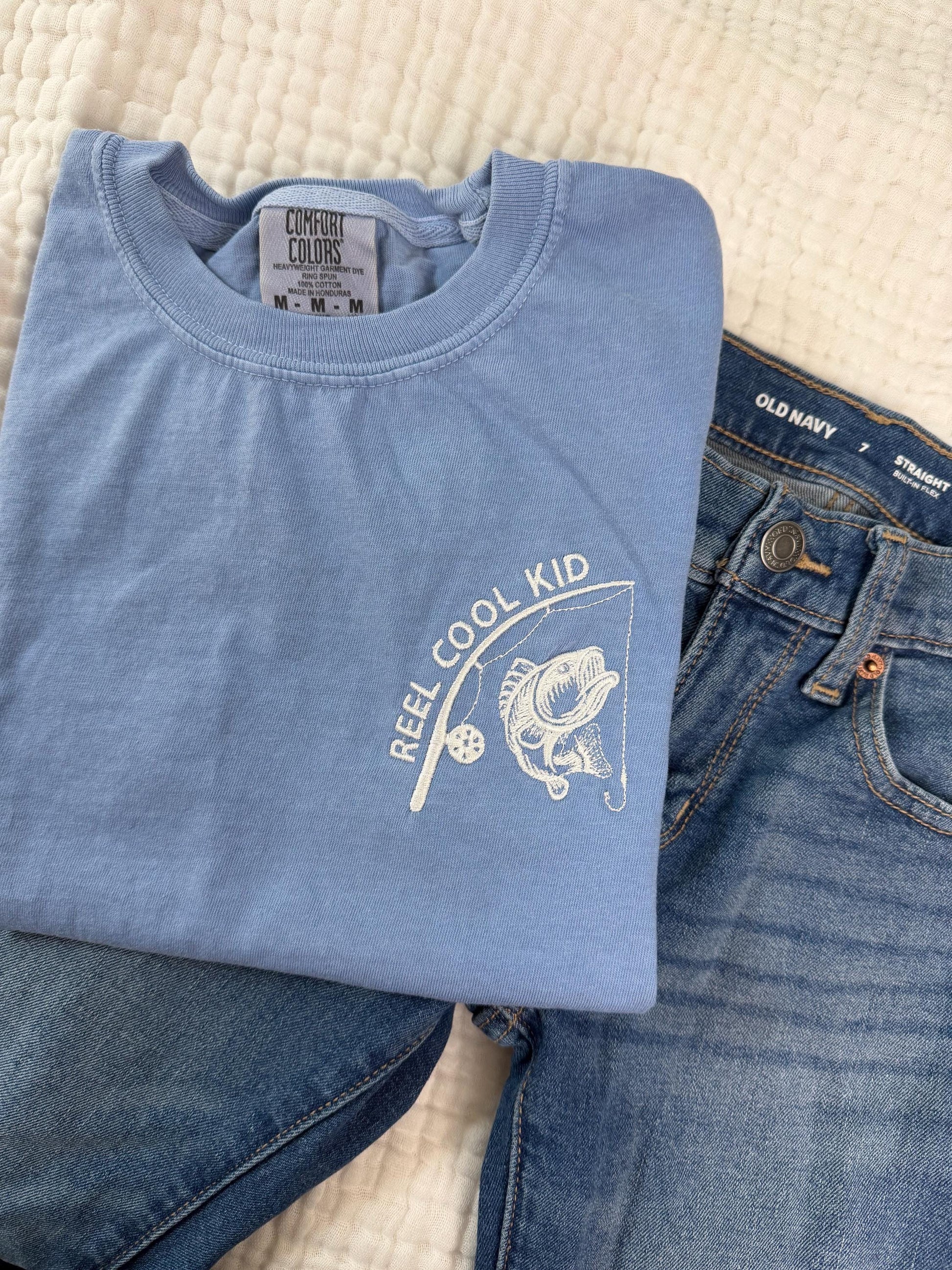 Reel Cool Kids Embroidered Tee - Kids Fishing Tee Shirt - Youth Fish Shirt - Embroidered Comfort Colors T Shirt - Father Son Matching Tee