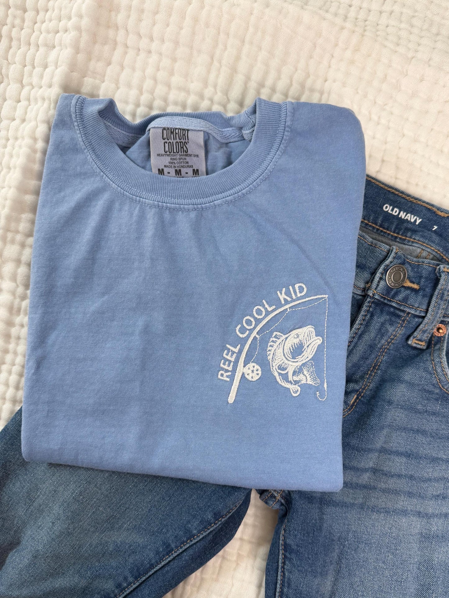 Reel Cool Kids Embroidered Tee - Kids Fishing Tee Shirt - Youth Fish Shirt - Embroidered Comfort Colors T Shirt - Father Son Matching Tee