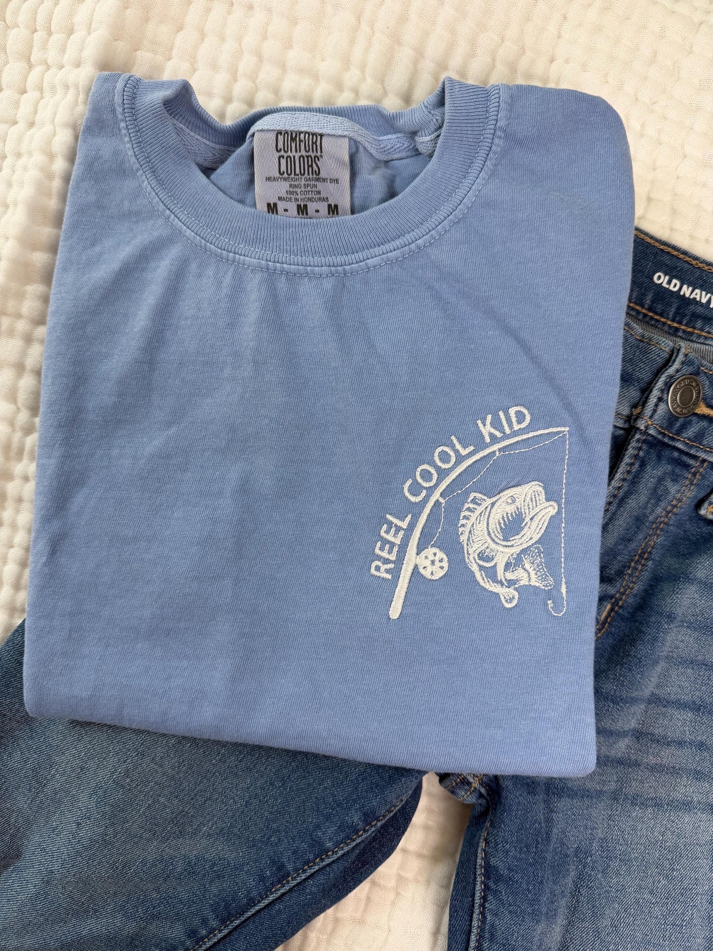 Reel Cool Kids Embroidered Tee - Kids Fishing Tee Shirt - Youth Fish Shirt - Embroidered Comfort Colors T Shirt - Father Son Matching Tee