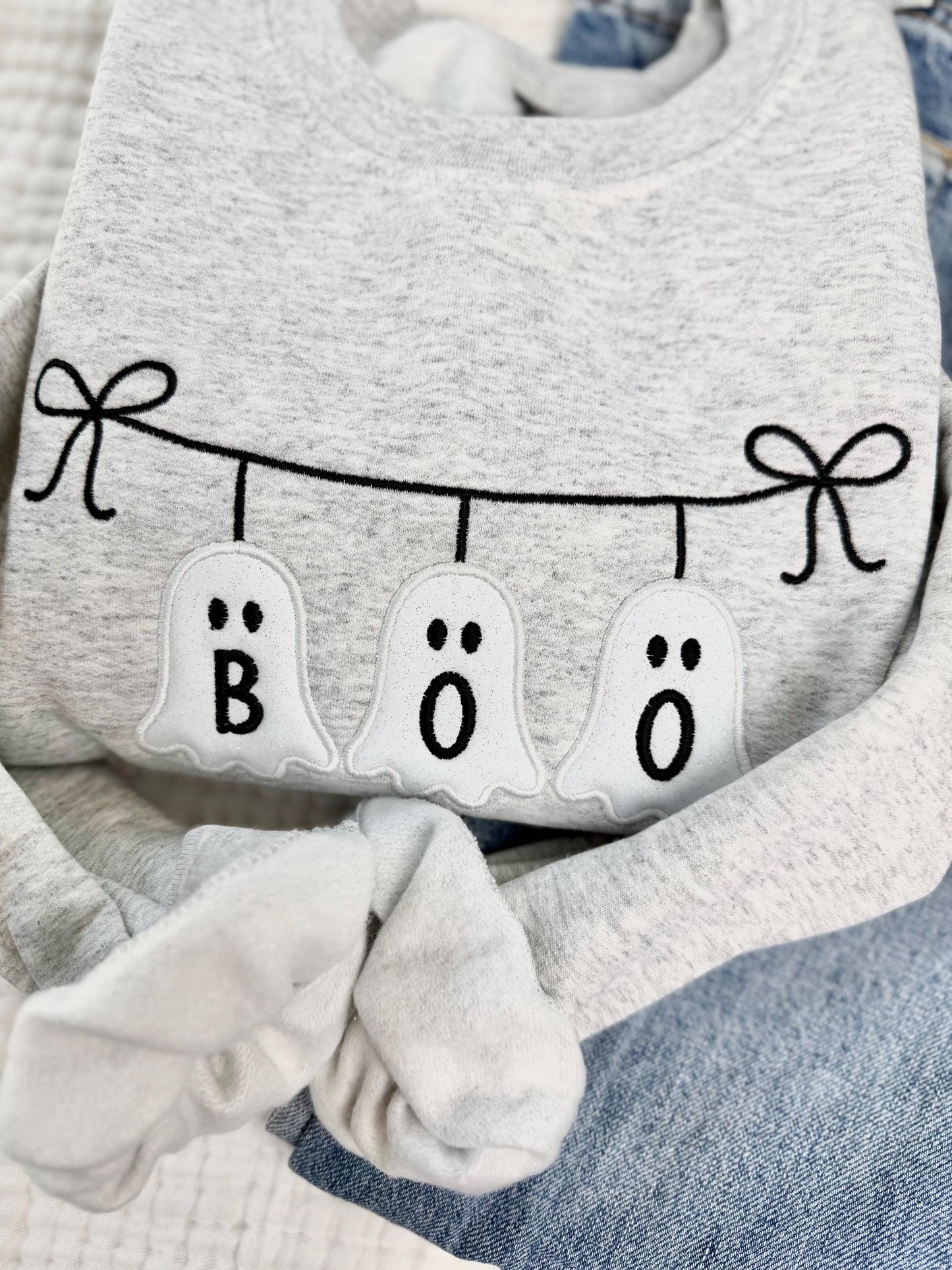 Glitter Ghost Boo Sweatshirt - Halloween Embroidered Sweatshirt - Cute Appliqué Glitter Sweater