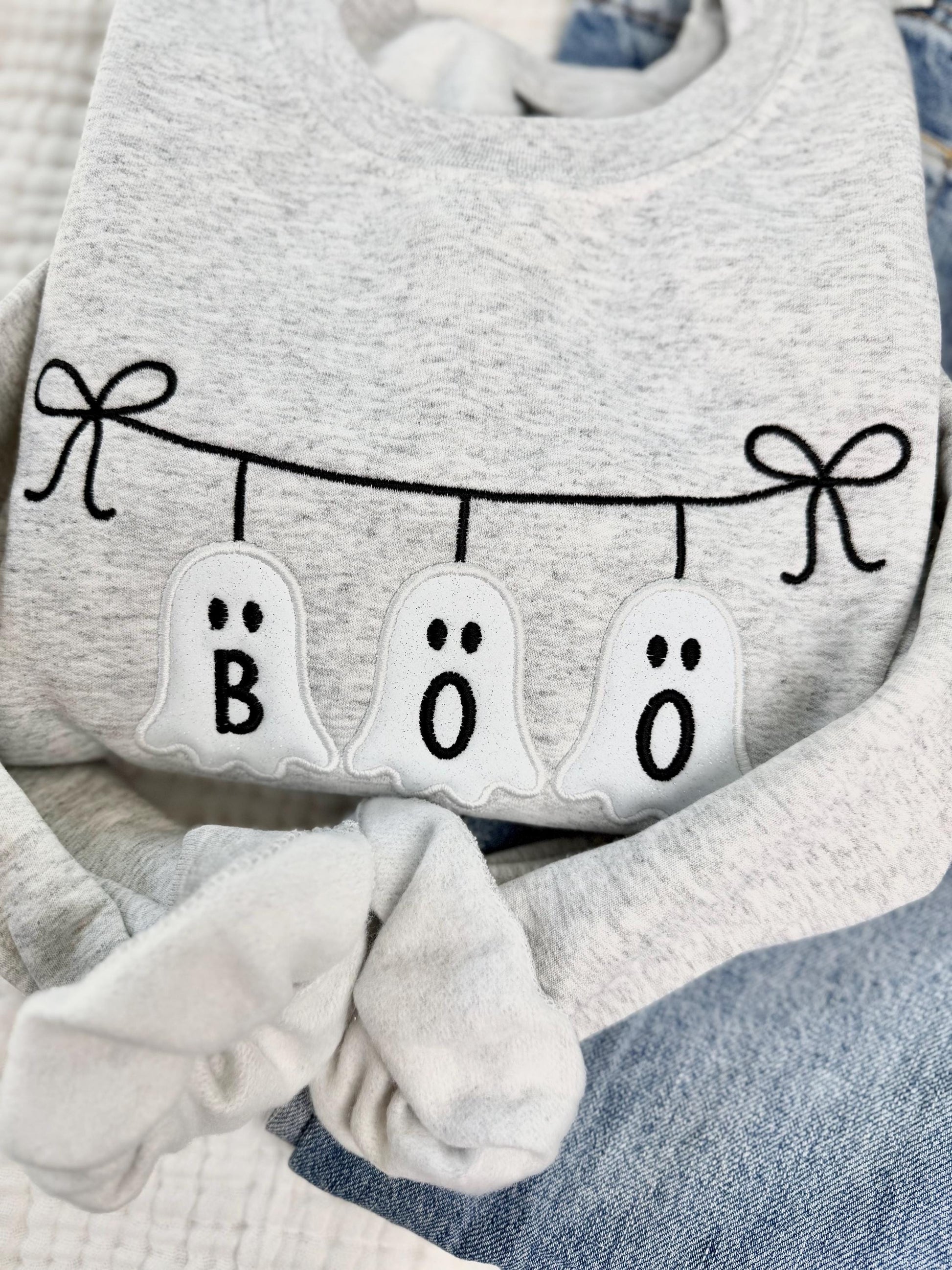 Glitter Ghost Boo Sweatshirt - Halloween Embroidered Sweatshirt - Cute Appliqué Glitter Sweater
