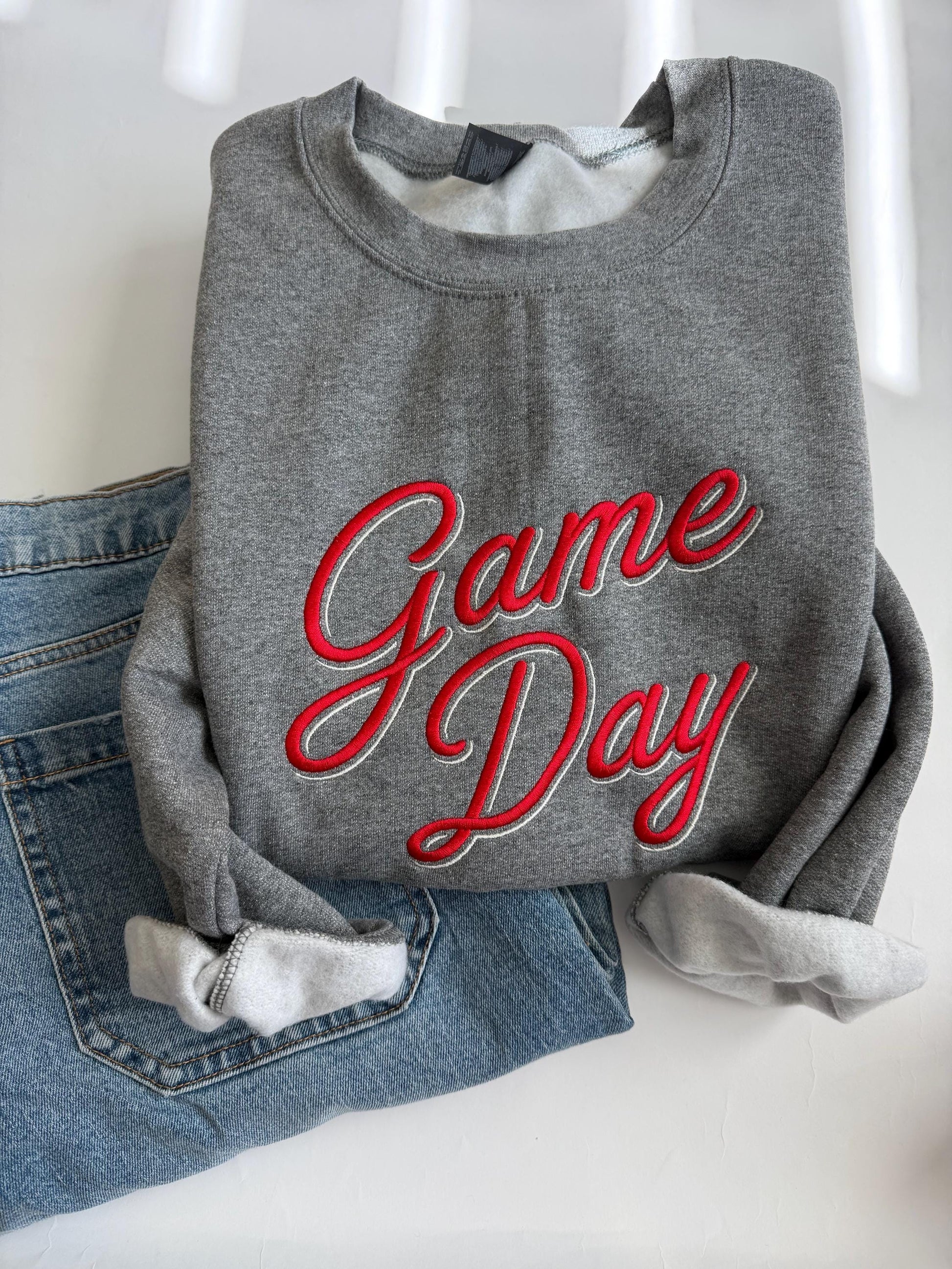Retro Inspired Embroidered Game Day Crewneck Sweatshirt - Sports Team Sweater - Cute Sports Sweatshirt