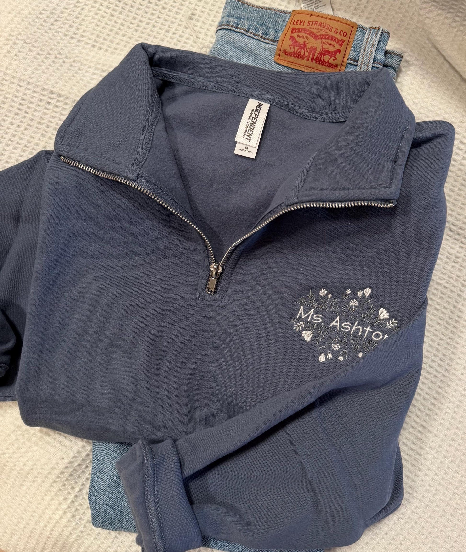 Embroidered Floral Teacher Quarter Zip - Personalized Teacher Gift - Custom Name Teacher Sweatshirt -
