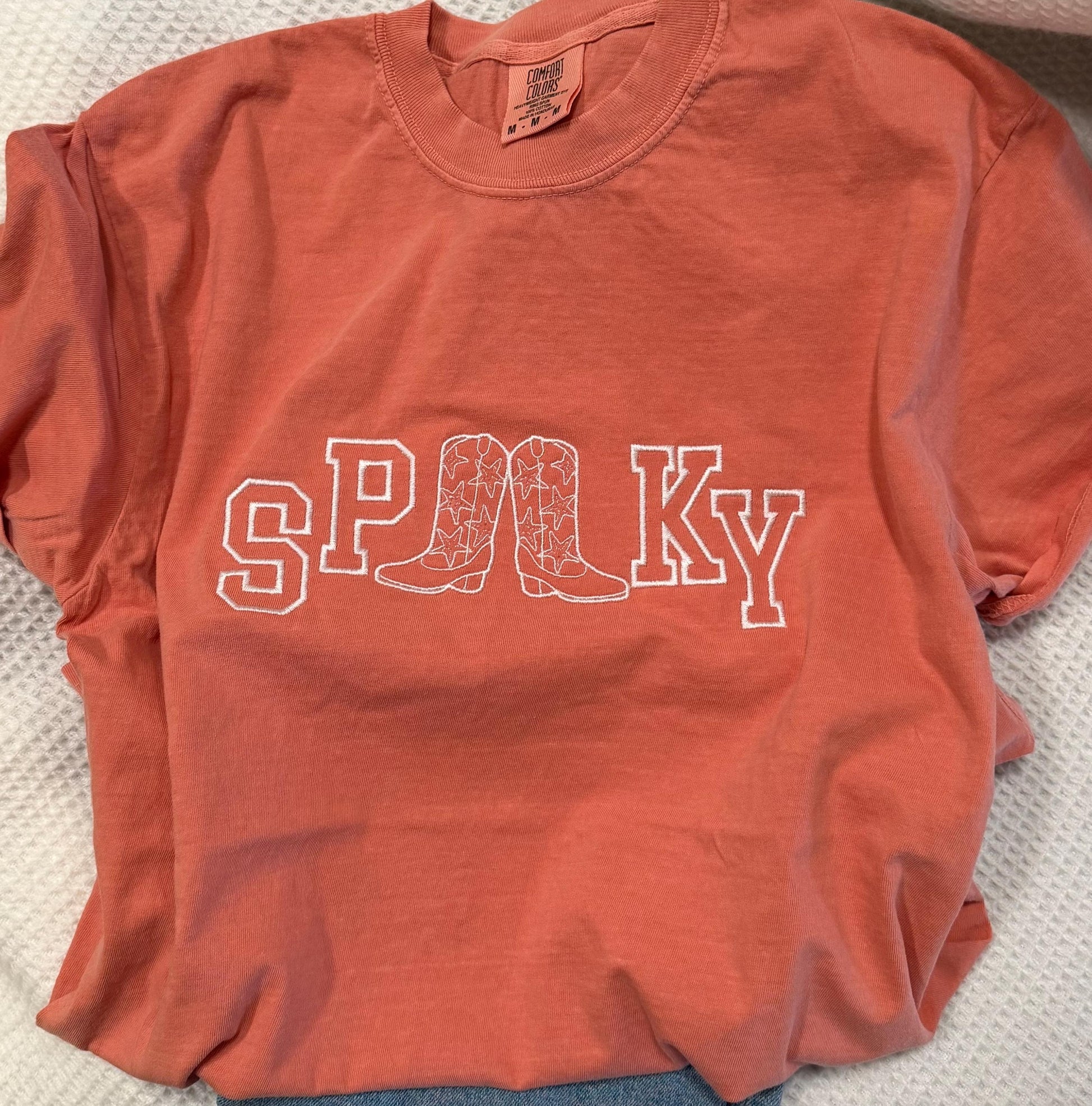 Spooky Embroidered Comfort Colors T Shirt - Country Western Halloween T Shirt - Cute Cowboy Boot Shirt