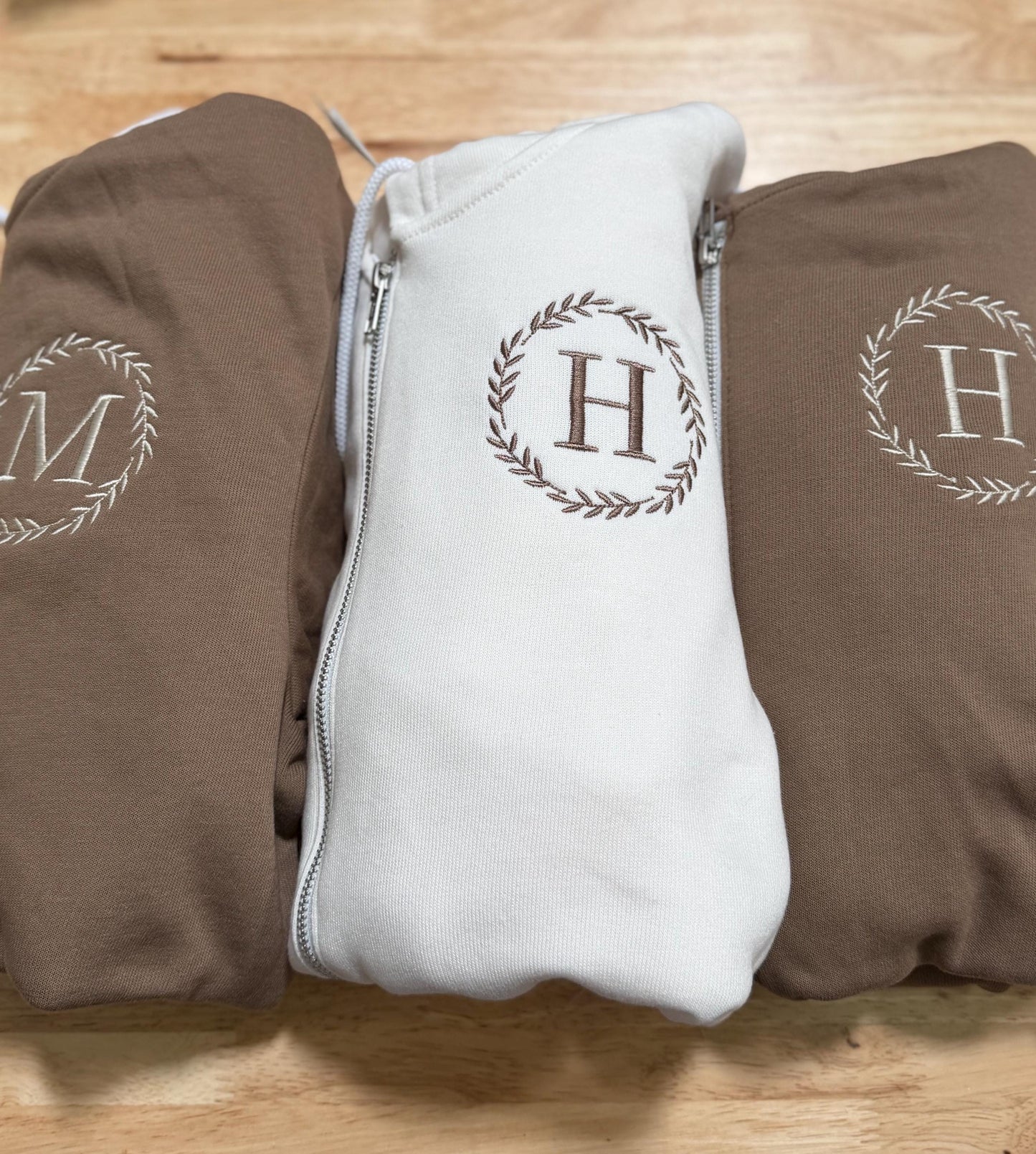 Custom Embroidered Leafy Initial Monogrammed Sweatshirt - Wedding Party Zip Up Sweatshirt - Custom Hoodie - Mr Mrs - Wedding Gift -