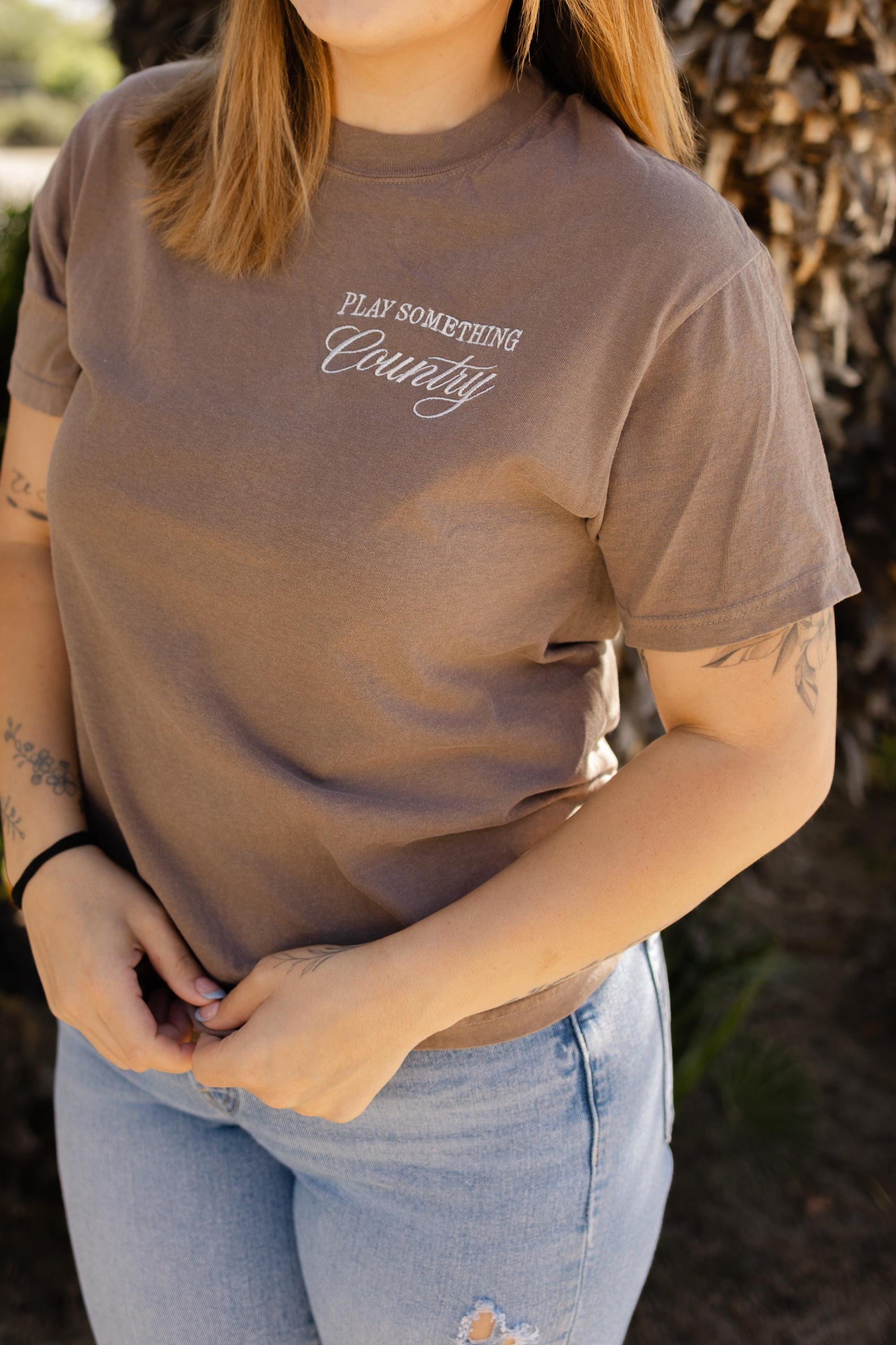 Play Me Something Country Embroidered Short Sleeve T-Shirt - Embroidered T Shirt - Western Womens Shirt - Country - Cowboy Hat