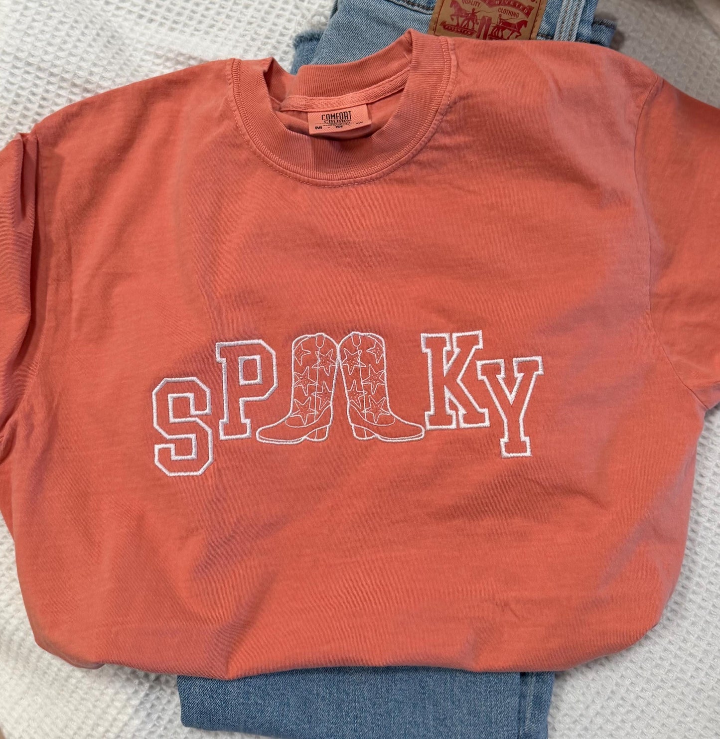Spooky Embroidered Comfort Colors T Shirt - Country Western Halloween T Shirt - Cute Cowboy Boot Shirt