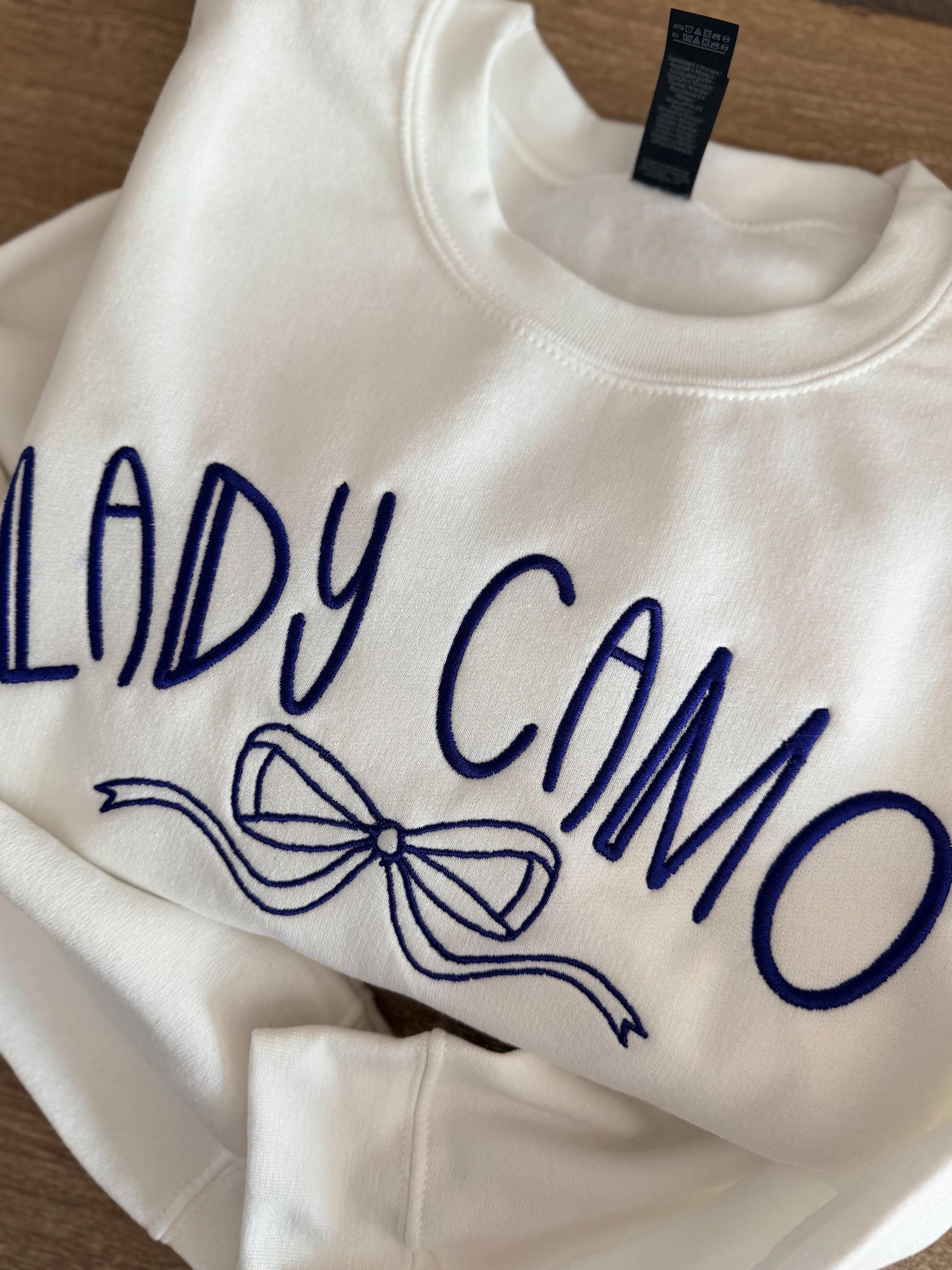 Custom Embroidered Team Name Sweatshirt with Bow - Personalized Game Day Crewneck - Embroidered Team Sweatshirt - Custom Thread Color -