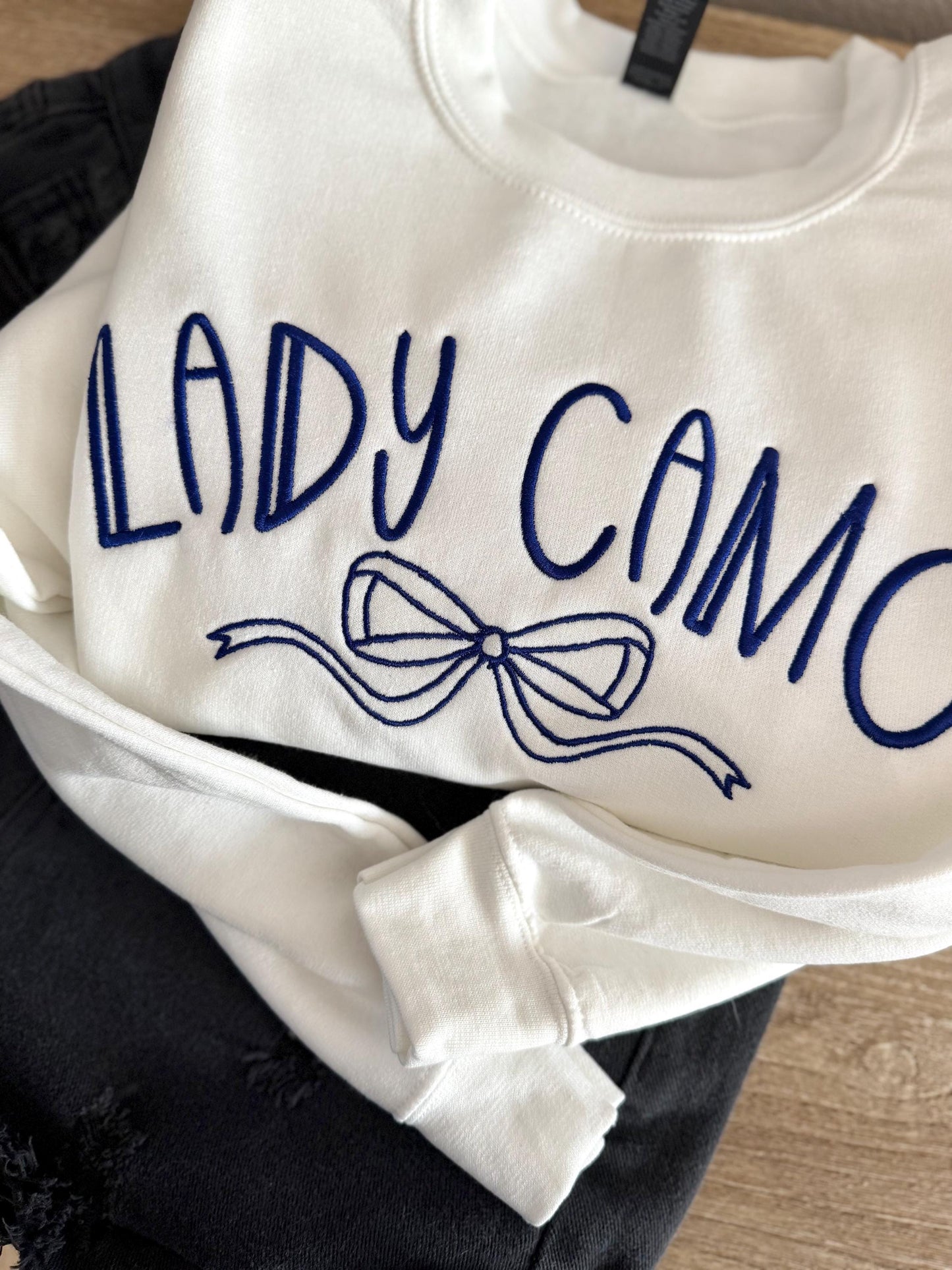 Custom Embroidered Team Name Sweatshirt with Bow - Personalized Game Day Crewneck - Embroidered Team Sweatshirt - Custom Thread Color -