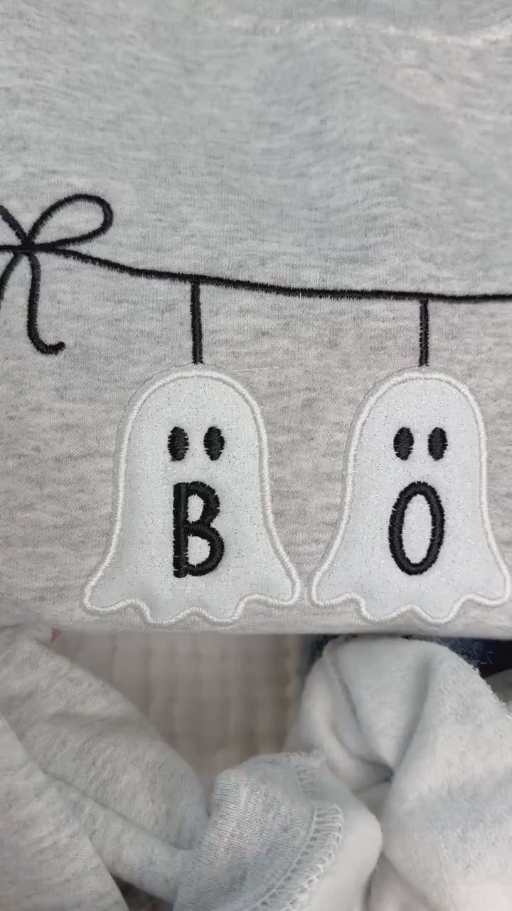 Glitter Ghost Boo Sweatshirt - Halloween Embroidered Sweatshirt - Cute Appliqué Glitter Sweater